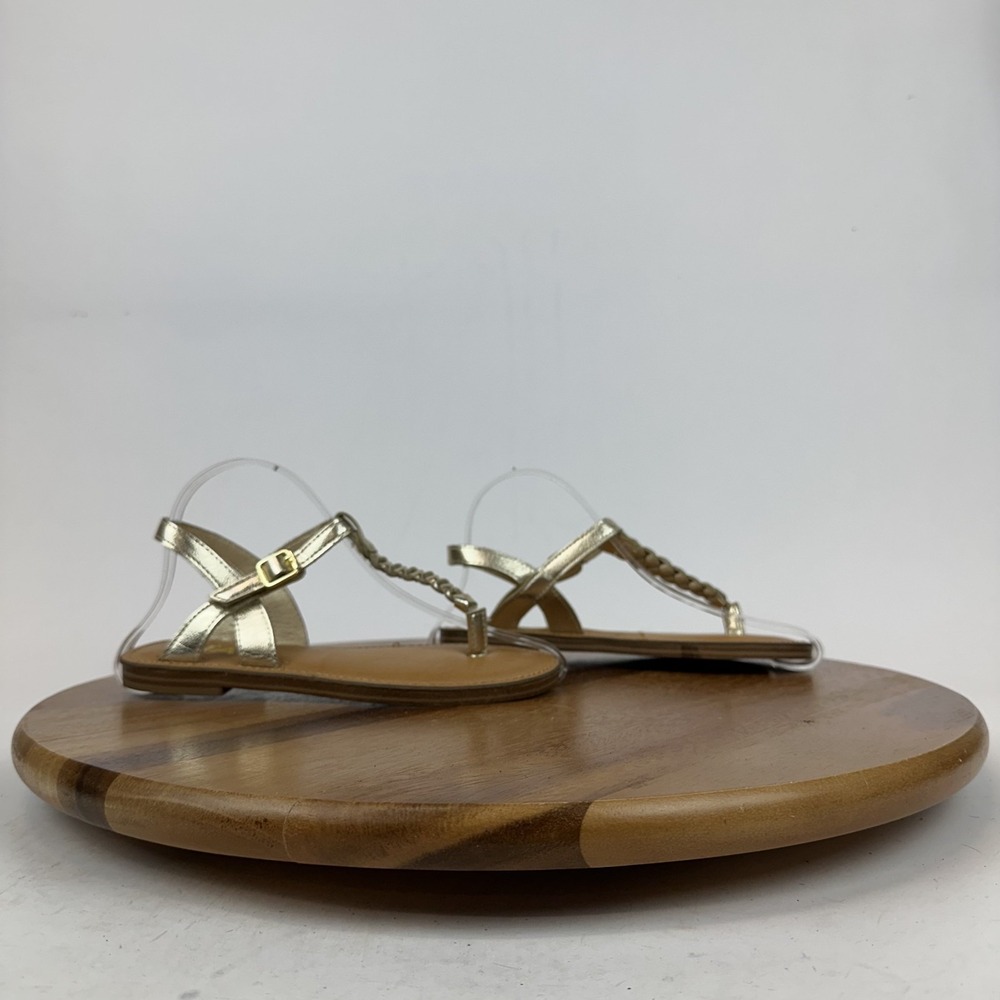 New Big Kids Girls Mia Annae Gold Faux Leather Braided T-Strap‎ Sandals Size 2 Y